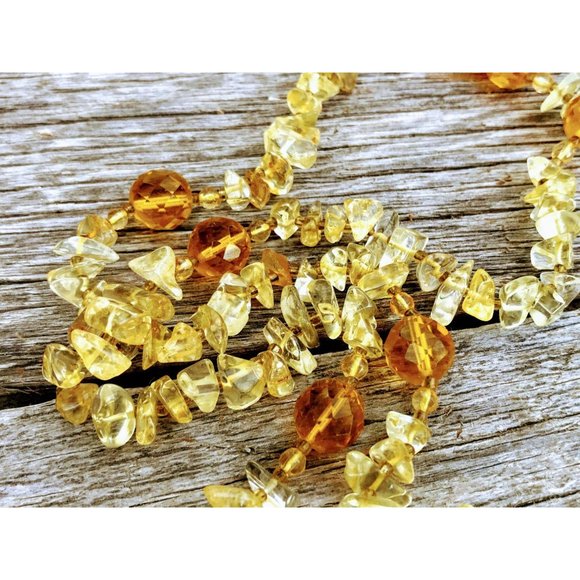 Vintage Amber Glass Beads Citrine Chips Necklace - Picture 4 of 10